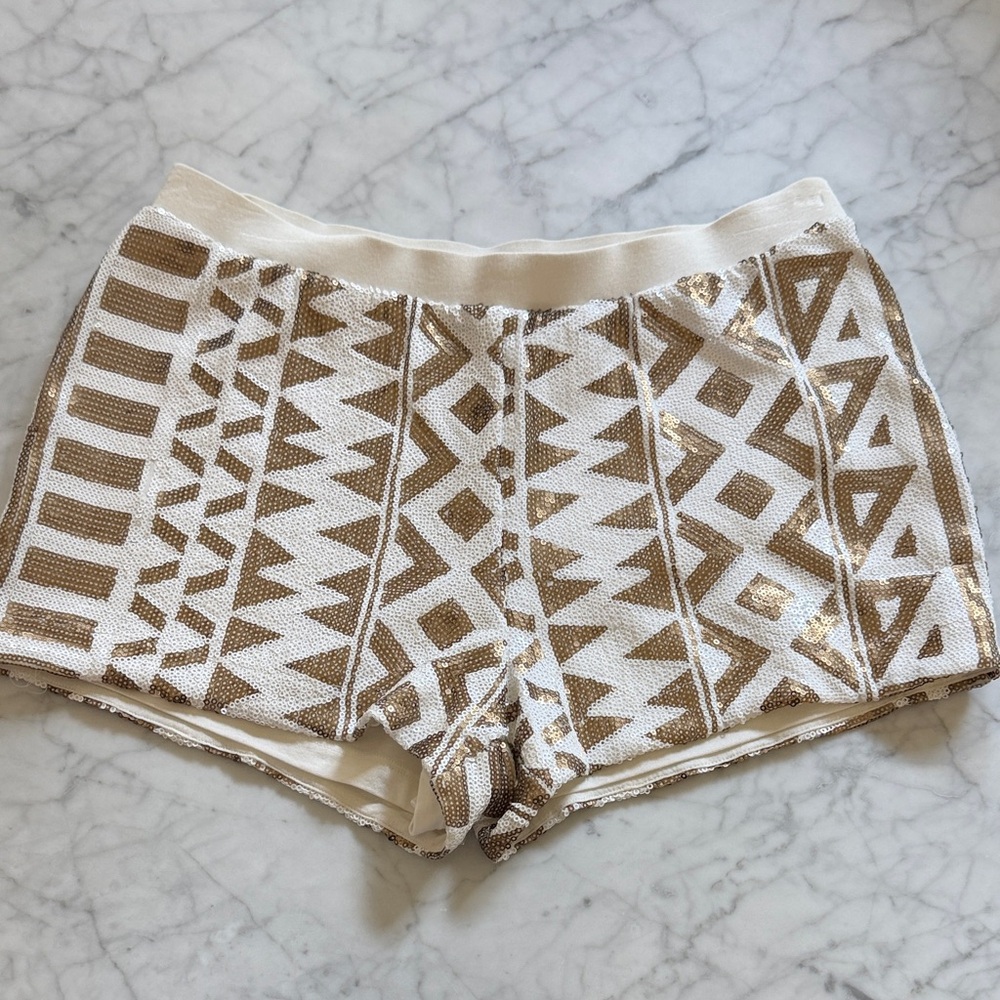 Tarte Geometric Tan and White Sequin Shorts